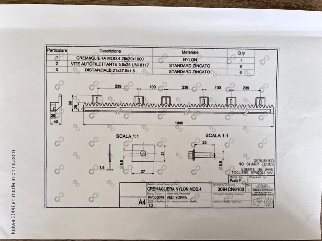 M4 10*30*1998 Gear Rack for Sliding Door or Automatic Gate